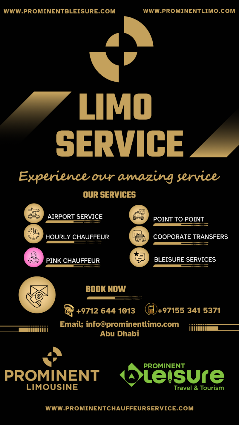 Prominent Limousine, Abu Dhabi. Carro Limusina تاكسي ليموزين في ابوظبي دبي الامارات